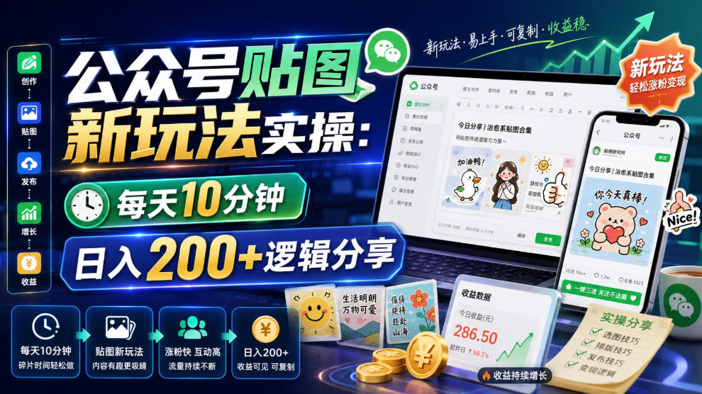 公众号贴图新玩法实操,每天10分钟,日入200+逻辑分享-知创网