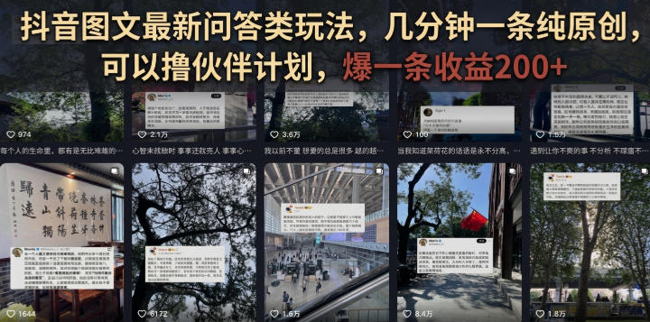 抖音图文最新问答类玩法，几分钟一条纯原创，可以撸伙伴计划，爆一条收益200+-知创网