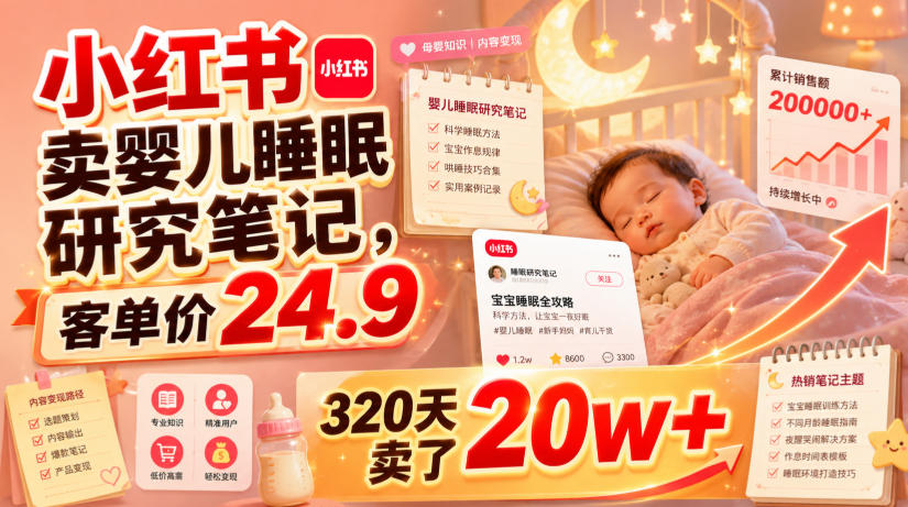 小红书卖婴儿睡眠研究笔记,客单价24.9,320天卖了20w+-知创网