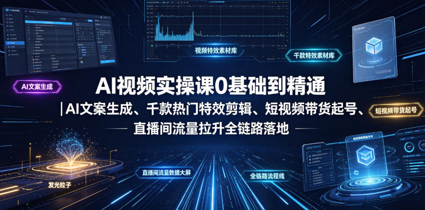 AI视频实操课0基础到精通｜AI文案生成、千款热门特效剪辑、短视频带货起号、直播间流量拉升全链路落地-知创网