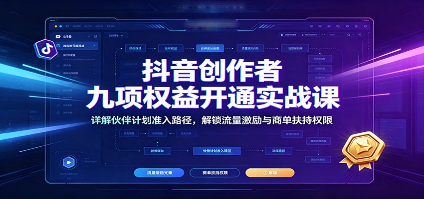 抖音创作者九项权益开通实战课：详解伙伴计划准入路径，解锁流量激励与商单扶持权限-知创网