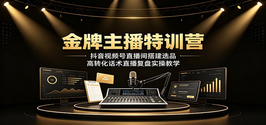 金牌主播特训营：抖音视频号直播间搭建选品，高转化话术直播复盘实操教学-知创网