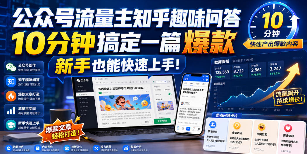 公众号流量主知乎趣味问答，10分钟搞定一篇爆款，新手也能快速上手！-知创网