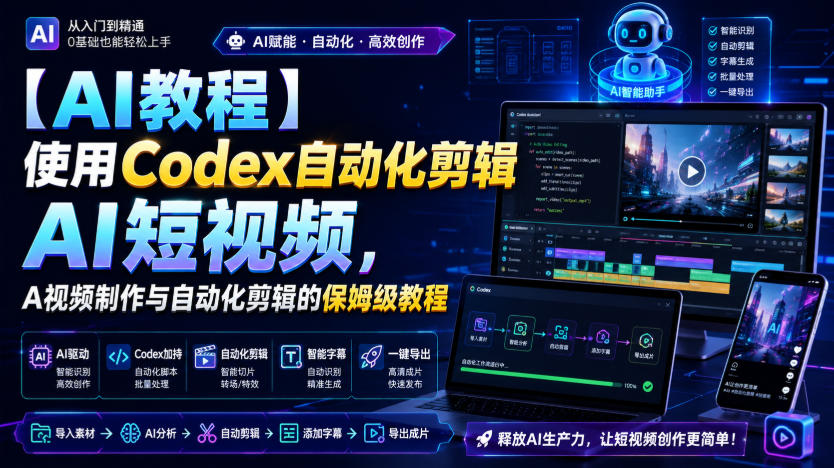 【AI教程】使用Codex自动化剪辑AI短视频，AI视频制作与自动化剪辑的保姆级教程-知创网