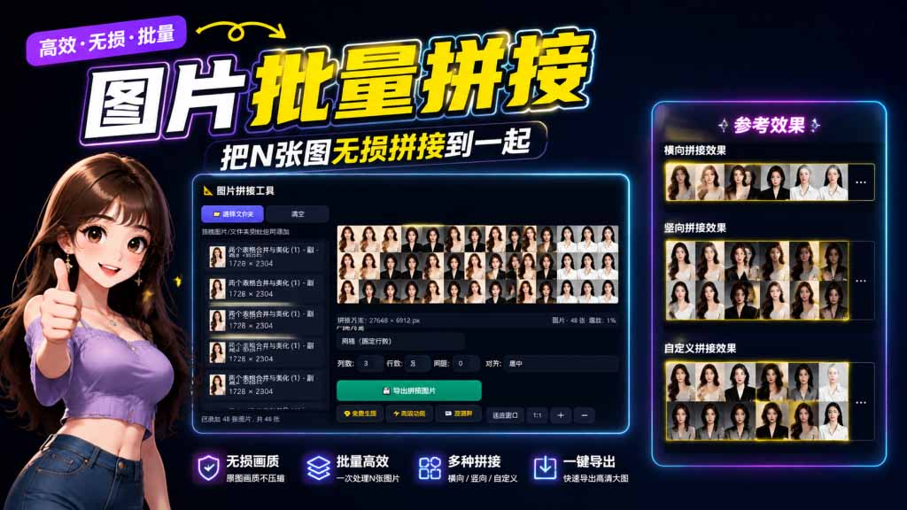 (20005期)图片批量拼接,把N张图无损拼接到一起,支持横向、竖向、自定义等功能-知创网