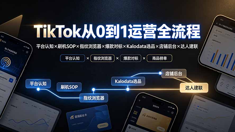（19823期）TikTok从0到1运营全流程-更新：平台认知×刷机SOP×指纹浏览器×爆款对标×Kalodata选品×店铺后台×达人建联-知创网