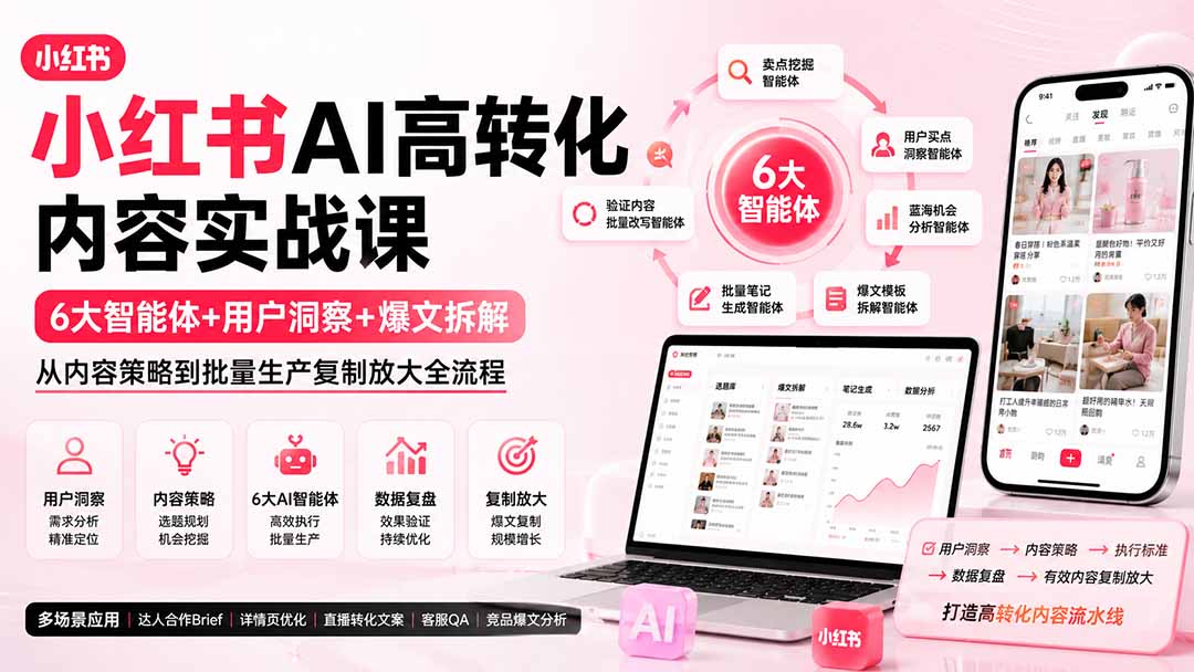 (19927期)小红书AI高转化内容实战课:6大智能体+用户洞察+爆文拆解,从内容策略到批量生产复制放大全流程-知创网