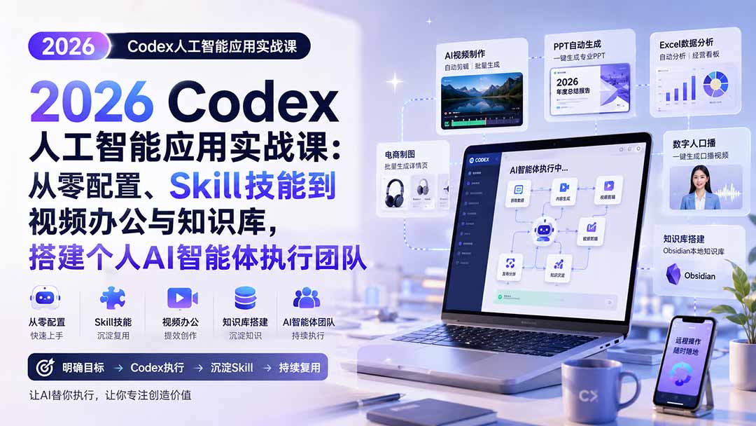 （20067期）2026 Codex人工智能应用实战课：从零配置、Skill技能到视频办公与知识库，搭建个人AI智能体执行团队-知创网