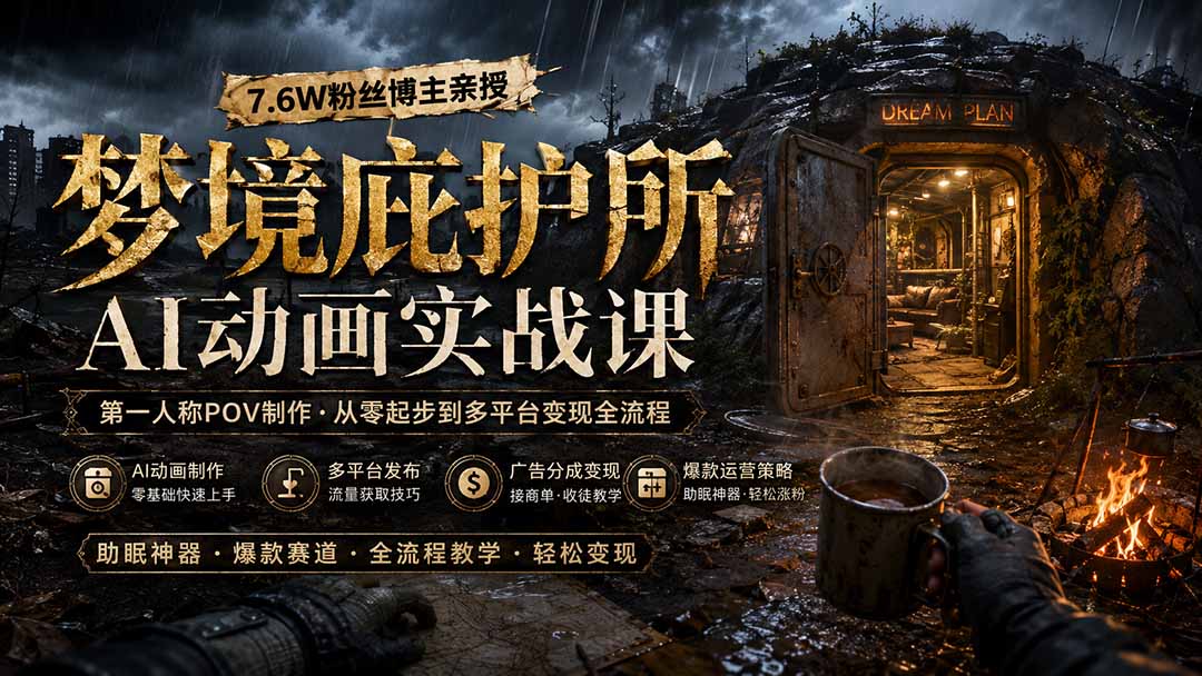 （19886期）梦境庇护所AI动画实战课：7.6W粉丝博主亲授第一人称POV制作，从零起步到多平台发布变现全流程-知创网