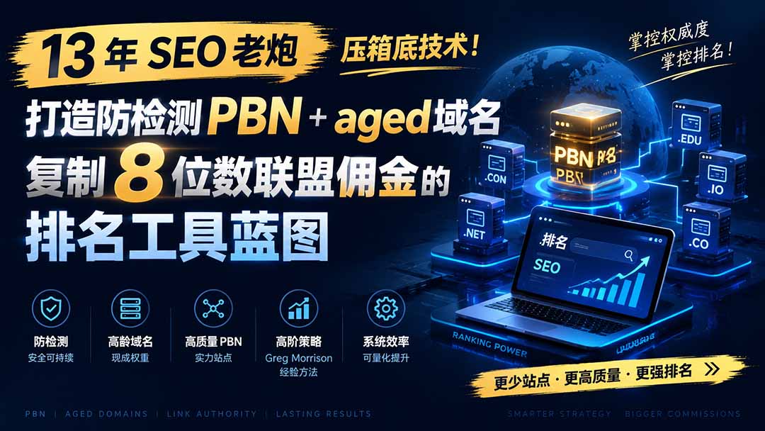 （19824期）13 年 SEO 老炮压箱底技术！打造防检测 PBN+aged 域名，复制 8 位数联盟佣金的排名工具蓝图【原创双语字幕】-知创网