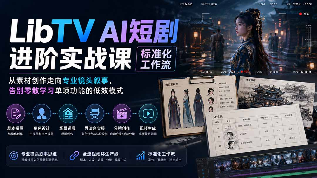 (19836期)LibTV AI短剧进阶实操课标准化工作流;从素材创作走向专业镜头叙事,告别零散学习单项功能的低效模式-知创网