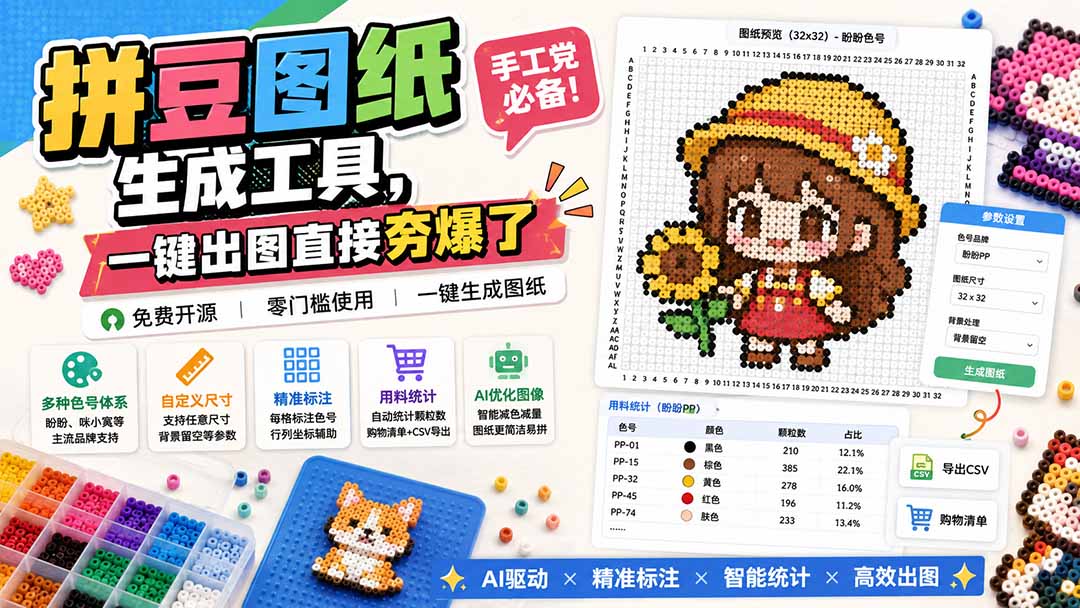 （20084期）拼豆图纸生成工具，手工党必备！一键出图直接夯爆了-知创网