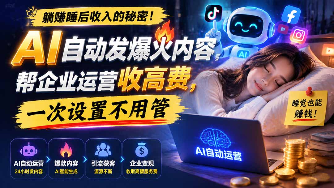 （19826期）躺赚睡后收入的秘密！AI 自动发爆火内容，帮企业运营收高费，一次设置不用管【原创双语字幕】-知创网