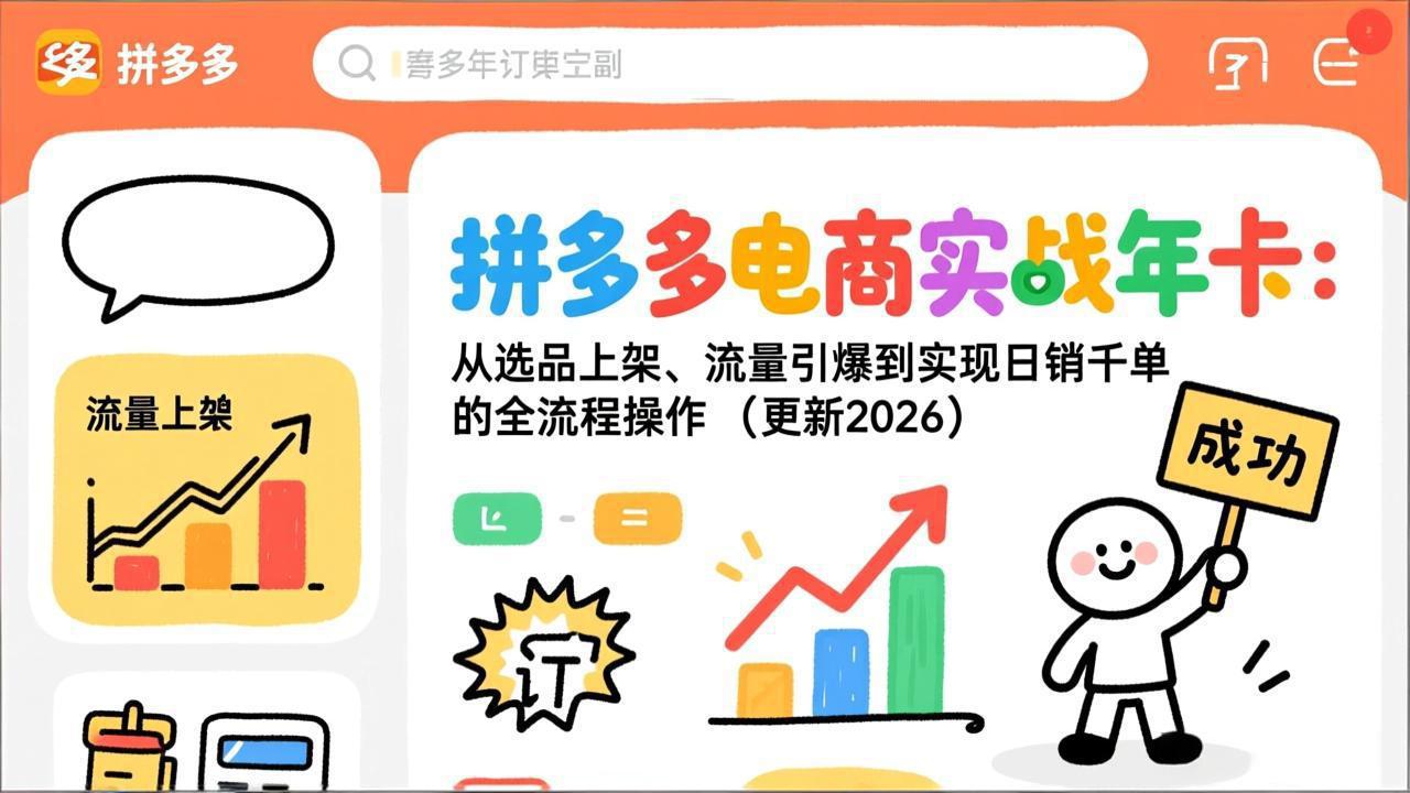 （19839期）拼多多电商实战年卡：从选品上架、流量引爆到实现日销千单的全流程操作（更新2026年8月）-知创网