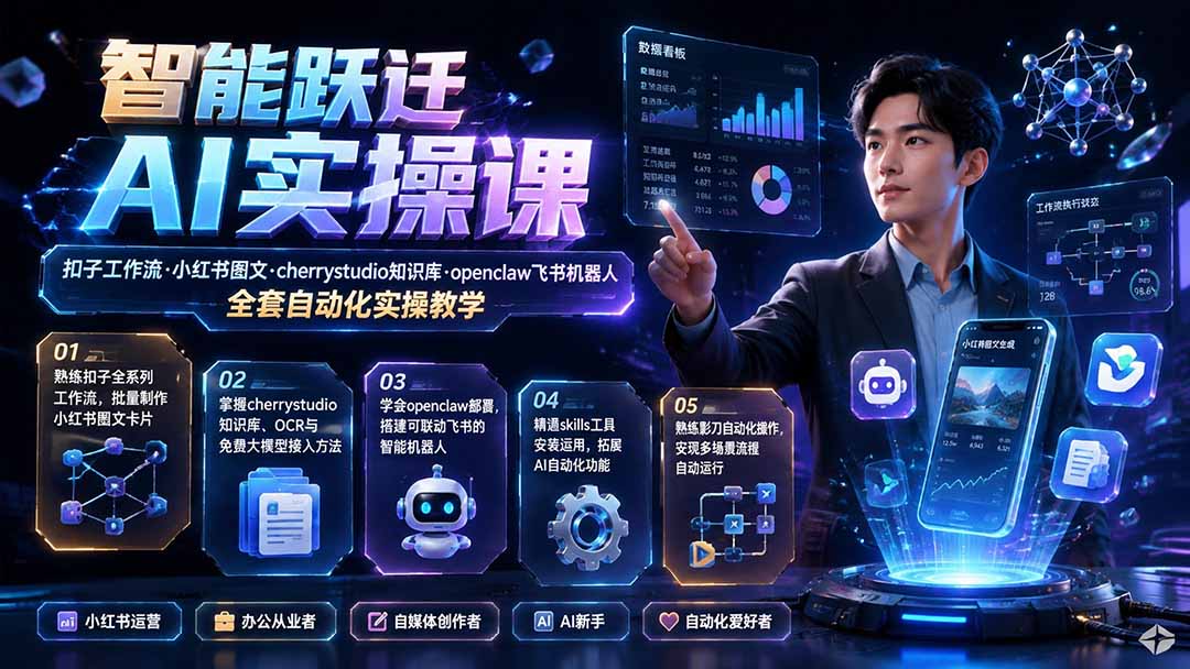 (19652期)智能跃迁 AI实操课|扣子工作流小红书图文搭建,cherrystudio知识库openclaw飞书机器人全套自动化实操教学-知创网