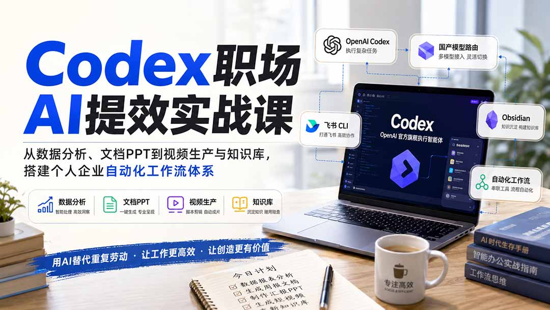 （20057期）Codex职场AI提效实战课：从数据分析、文档PPT到视频生产与知识库，搭建个人企业自动化工作流体系-知创网
