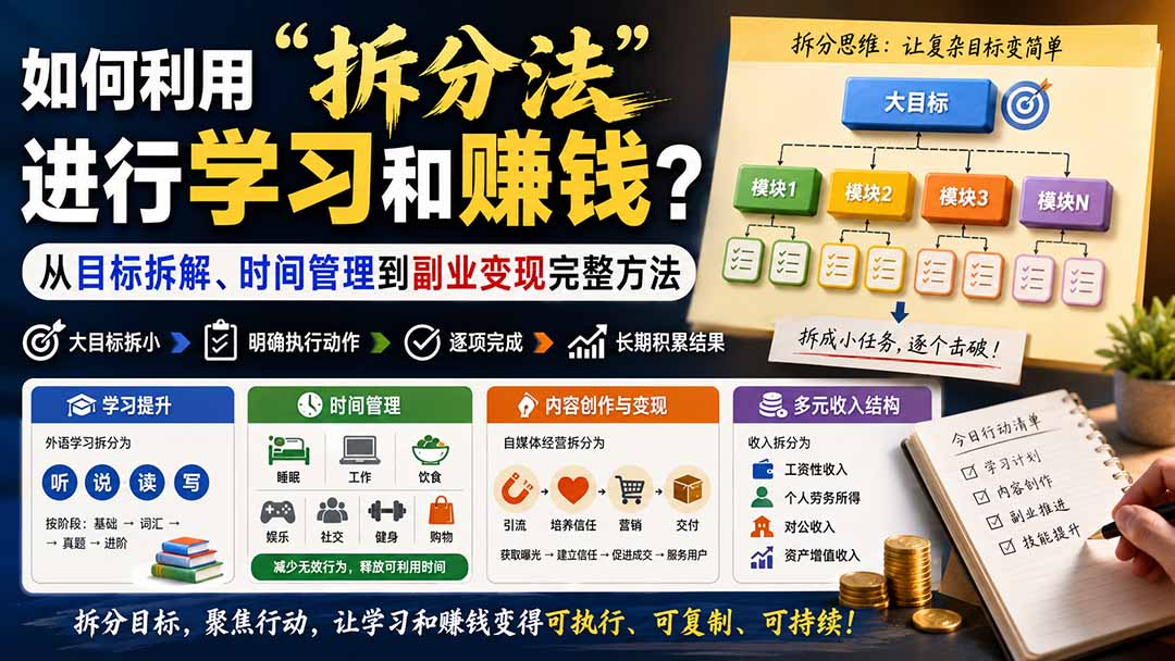 （20022期）付费文章：如何利用“拆分法”进行学习和賺钱？从目标拆解、时间管理到副业变现完整方法-知创网