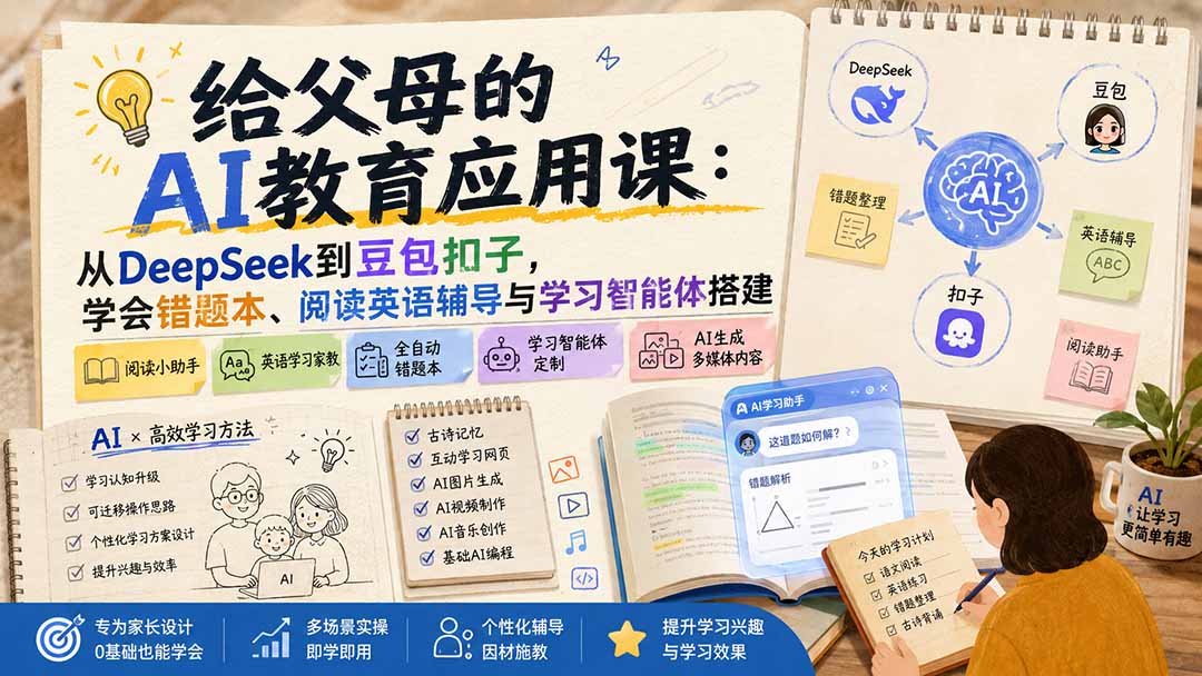 （19890期）给父母的AI教育应用课：从DeepSeek到豆包扣子，学会错题本、阅读英语辅导与学习智能体搭建-知创网