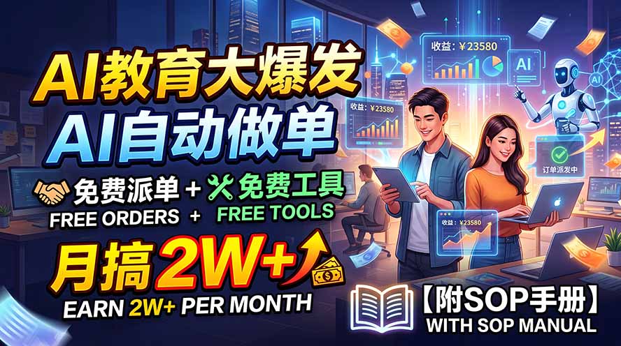 （19731期）AI教育大爆发，AI自动做单，免费派单+免费工具，月搞2W+【附SOP手册】-知创网