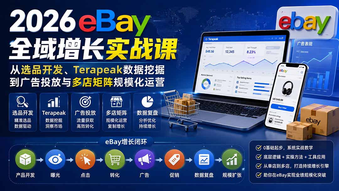 （20023期）2026-Vincent eBay全域增长实战课-无水印：从选品开发、Terapeak数据挖掘到广告投放与多店矩阵规模化运营-知创网
