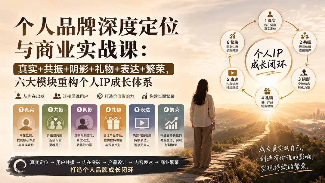 （20140期）个人品牌深度定位与商业实战课：真实+共振+阴影+礼物+表达+繁荣，六大模块重构个人IP成长体系-知创网