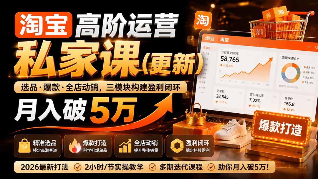 （19726期）淘宝高阶运营私家课（更新26年4月18）：选品、爆款、全店动销，三模块构建盈利闭环，月入破5万-知创网