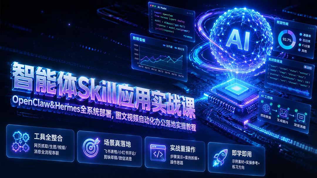 （19645期）智能体Skill应用实战课：OpenClaw&Hermes全系统部署，图文视频自动化办公落地实操教程-知创网