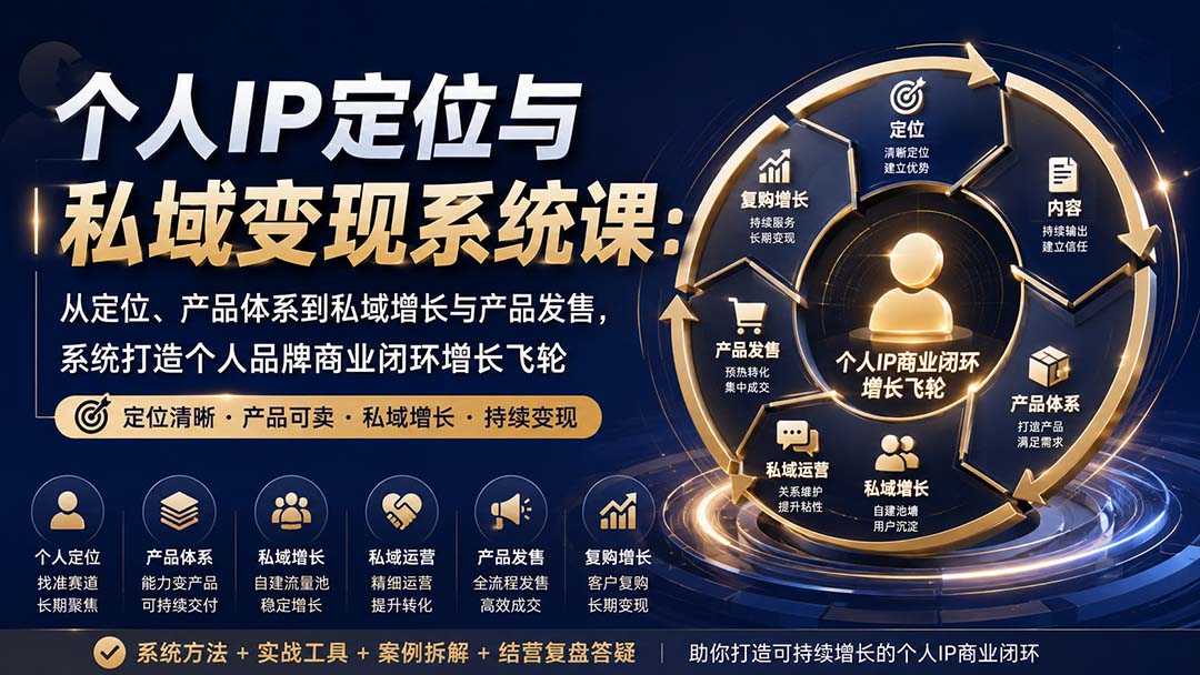 （20143期）个人IP定位与私域变现系统课：从定位、产品体系到私域增长与产品发售，系统打造个人品牌商业闭环增长飞轮-知创网