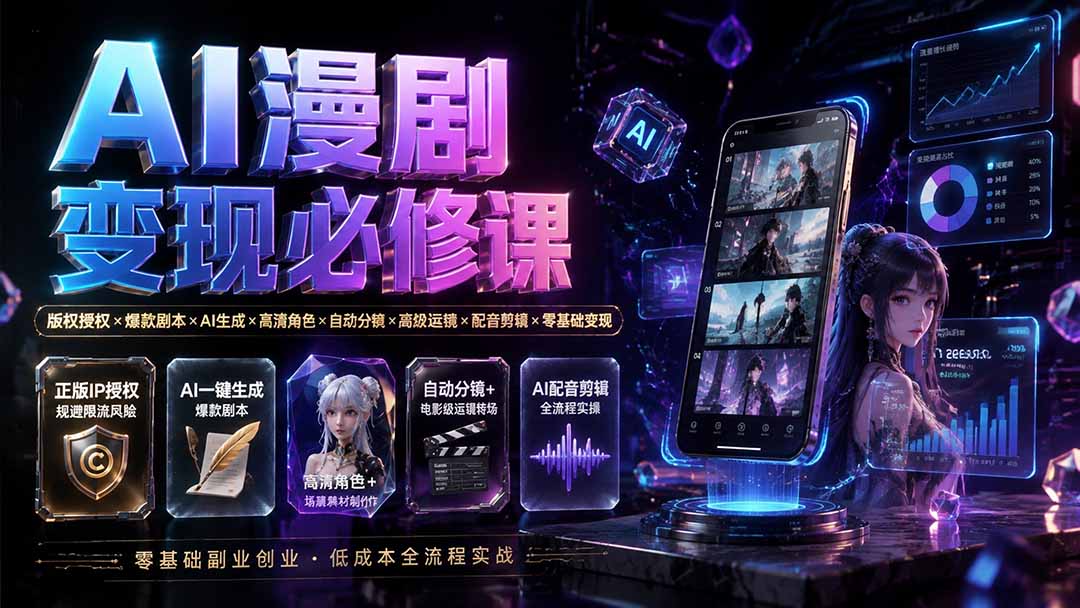（19664期）AI漫剧变现必修课：版权授权×爆款剧本×AI生成×高清角色×自动分镜×高级运镜×配音剪辑×零基础变现-知创网