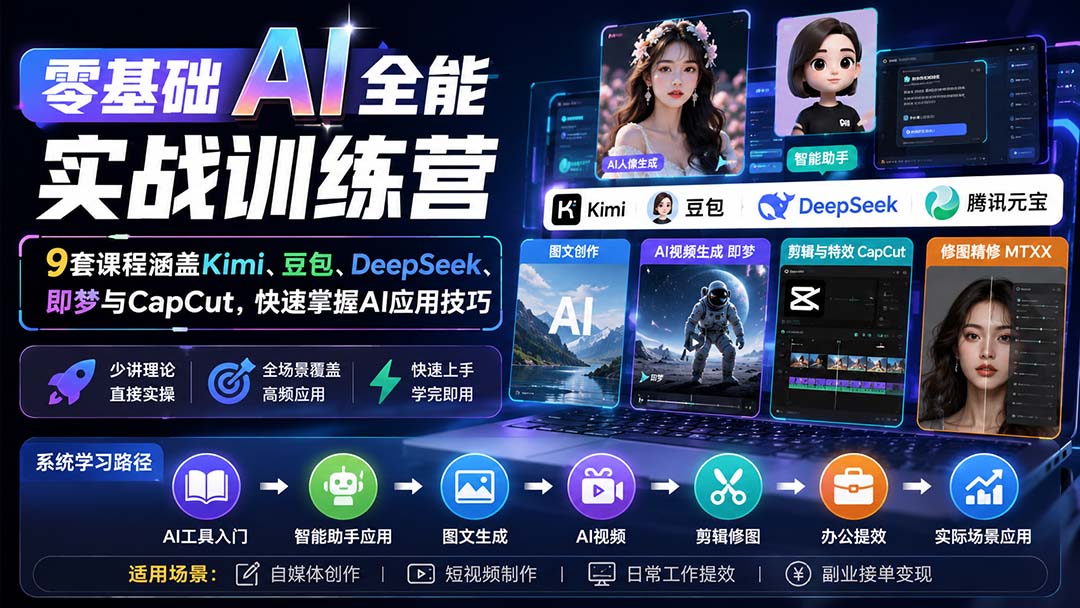 （20134期）零基础AI全能实战训练营：9套课程涵盖Kimi、豆包、DeepSeek、即梦与CapCut，快速掌握AI应用技巧-知创网