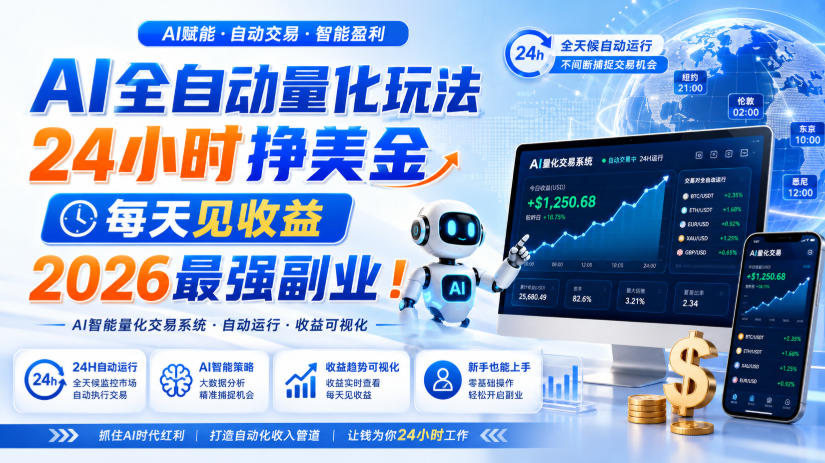 (19899期)AI量化全自动操作挣美金,矩阵可日入1000+,适合普通人的副业!-知创网