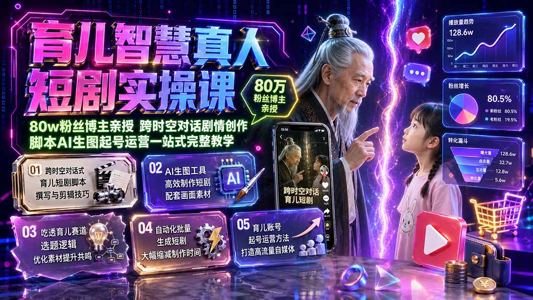 （19663期）育儿智慧真人短剧实操课｜80w粉丝博主亲授，跨时空对话剧情创作，脚本AI生图起号运营一站式完整教学-知创网