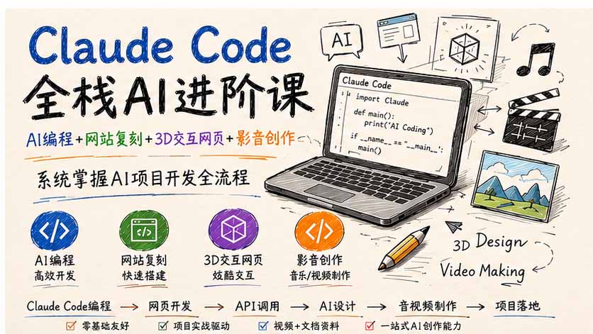 (19735期)Claude Code全栈AI进阶课;AI编程+网站复刻+3D交互网页+影音创作,系统掌握AI项目开发全流程-知创网