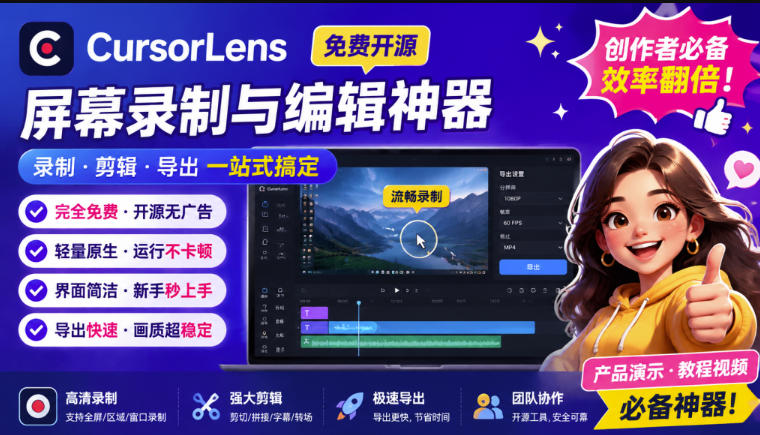 （19971期）CursorLens免费开源录屏工具，支持自动缩放，教程视频录制必备神器-知创网