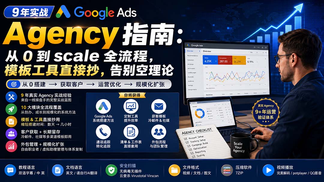 (20139期)9 年实战 Google Ads Agency 指南:从 0 到 scale 全流程,模板工具直接抄,告别空理论【原创双语字幕】-知创网