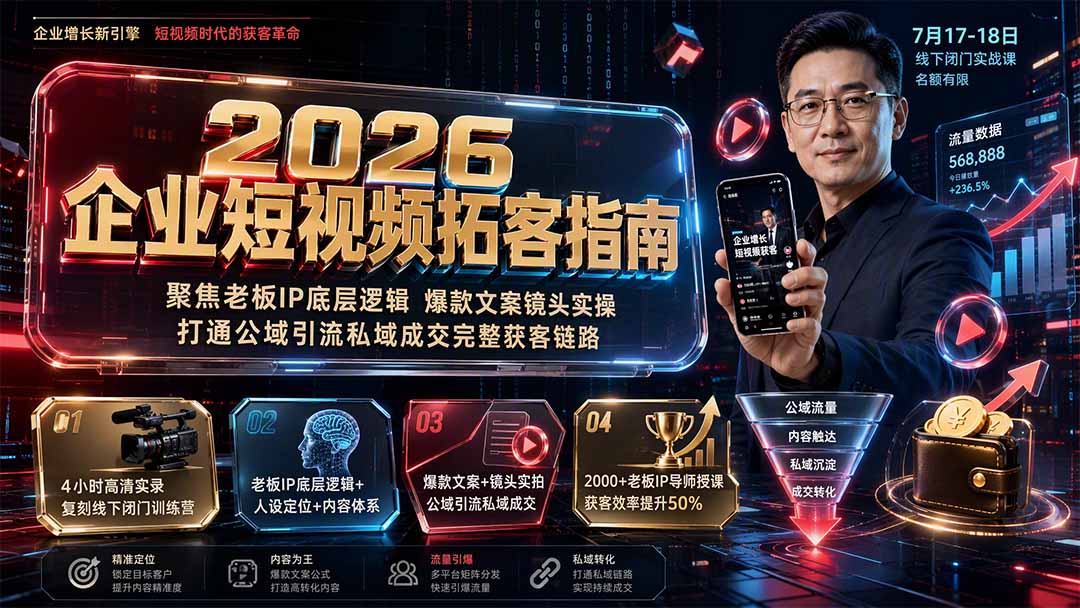 （19667期）2026企业短视频拓客指南：聚焦老板IP底层逻辑，爆款文案镜头实操，打通公域引流私域成交完整获客链路-知创网