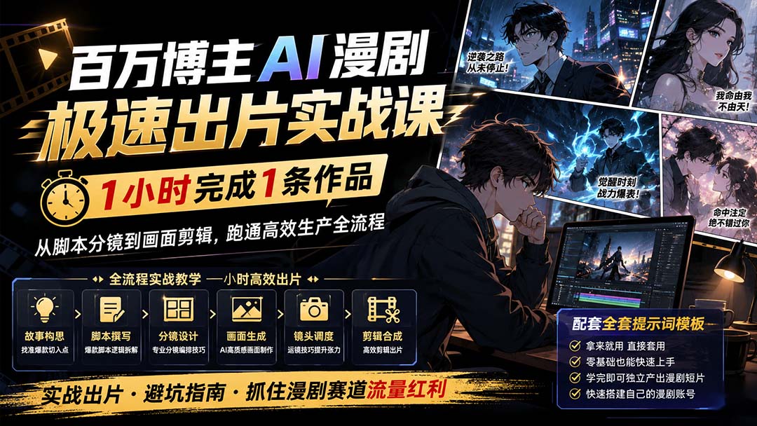 （20173期）百万博主AI漫剧极速出片实战课：1小时产出条作品，从脚本分镜到画面剪辑，跑通高效生产全流程-知创网