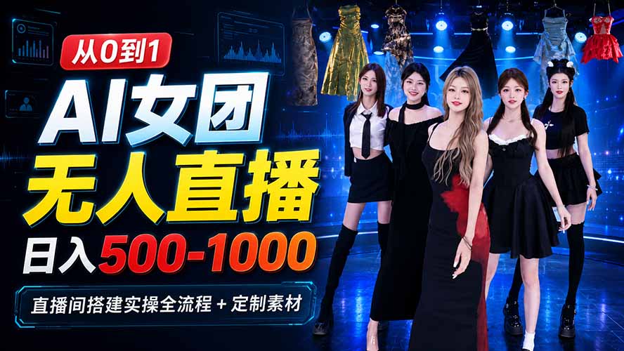 （20051期）AI 女团无人直播，躺入500‑1000每天，直播间搭建实操全流程+定制素材-知创网