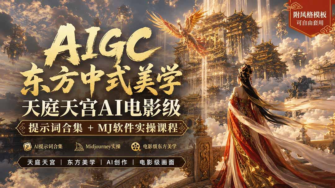 (19998期)AIGC东方中式美学天庭天宫AI电影级提示词合集+MJ软件实操课程-知创网
