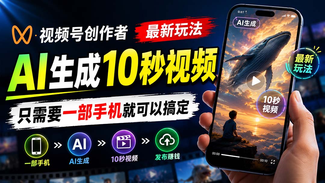 (20136期)视频号创作者最新玩法,AI生成10秒视频,只需要一部手机就可以搞定-知创网