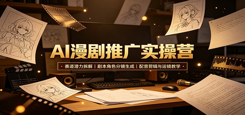 AI漫剧推广实操营：赛道潜力拆解，剧本角色分镜生成，配音剪辑与运镜教学-知创网
