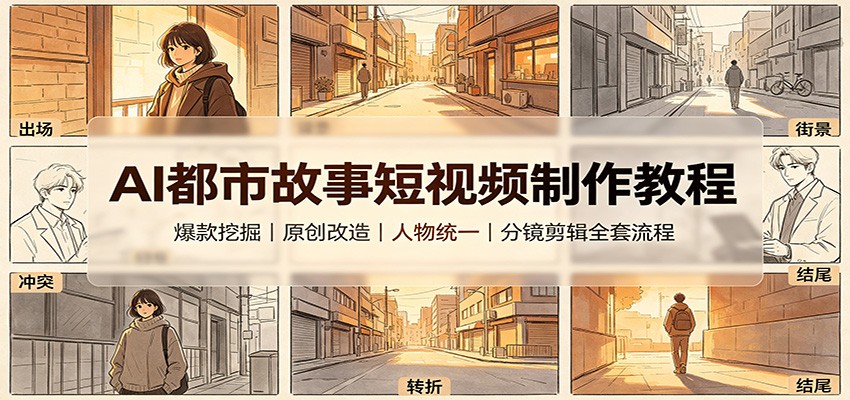 AI都市故事短视频制作教程：爆款挖掘原创改造，人物统一分镜剪辑全套流程-知创网
