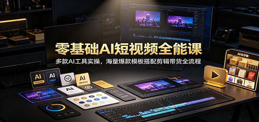 零基础AI短视频全能课：多款AI工具实操，海量爆款模板搭配剪辑带货全流程-知创网