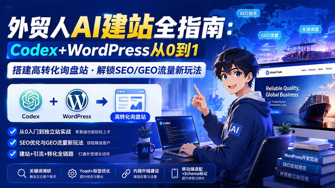 (20003期)外贸人AI建站全指南:Codex+WordPress从0到1·搭建高转化询盘站·解锁SEO/GEO流量新玩法-更新8月-知创网