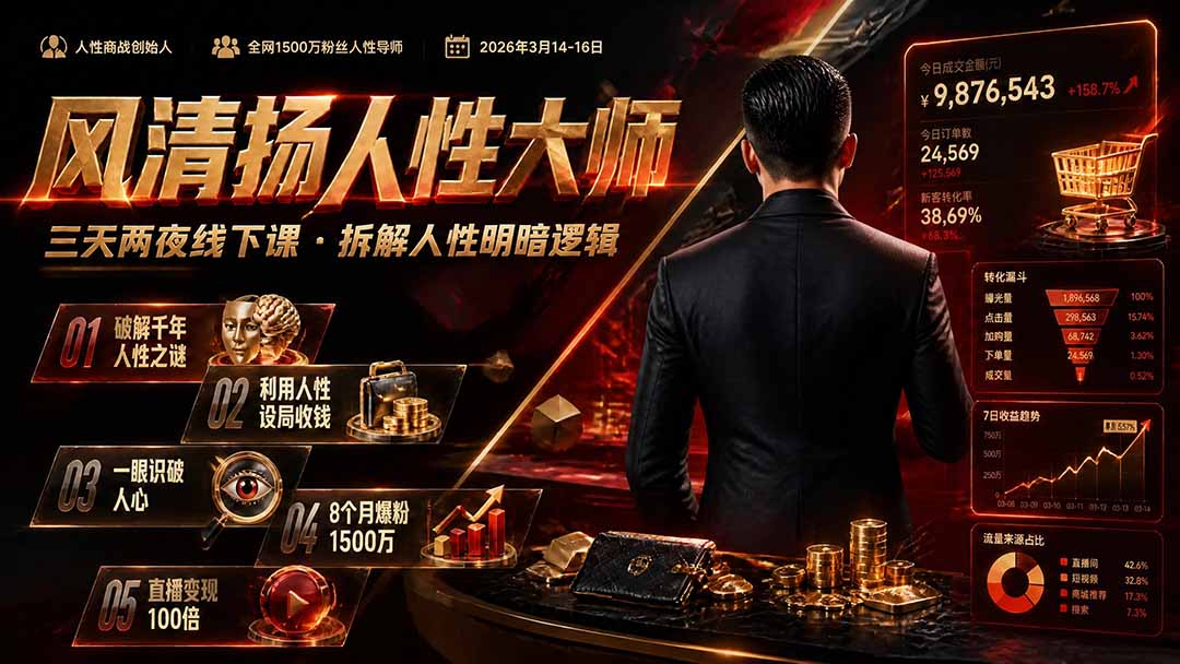 (19676期)风清扬人性大师-三天两夜3月14-16线下课2026年|拆解人性明暗逻辑,识人避坑,千万粉涨粉+直播百倍变现实战教学-知创网