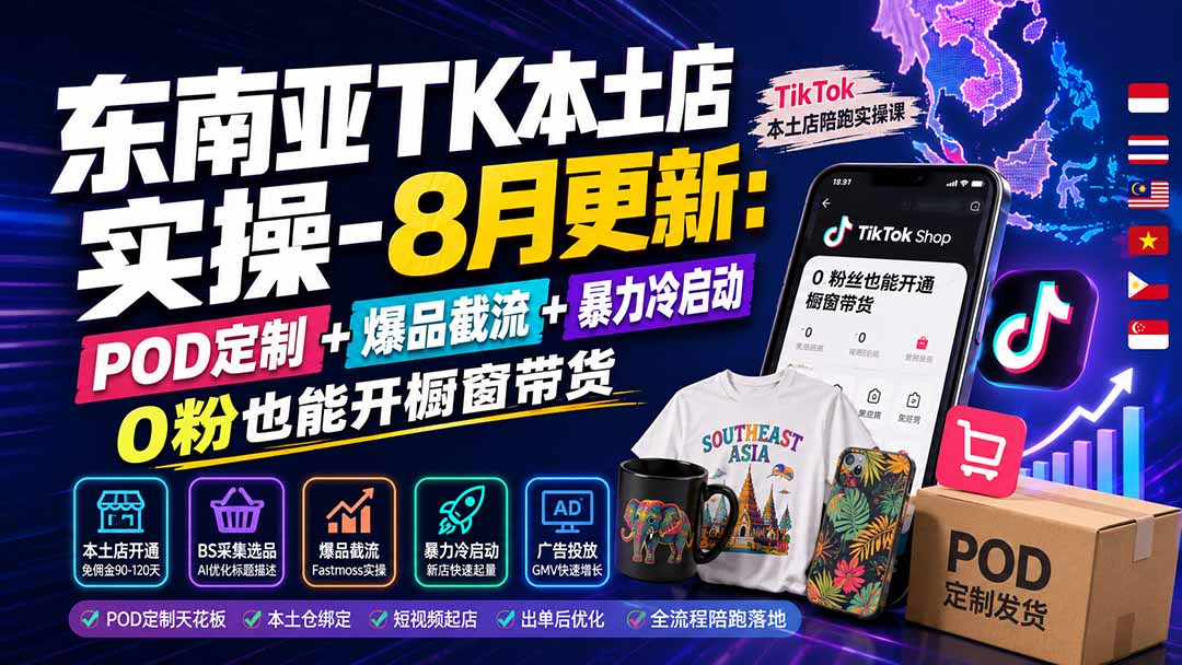 （19963期）东南亚TK本土店实操-8月更新：POD定制+爆品截流+暴力冷启动，0粉也能开橱窗带货-知创网
