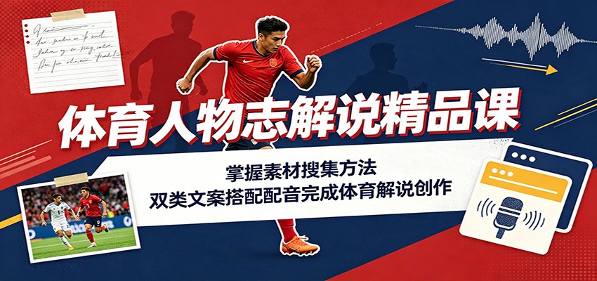 体育人物志解说精品课:掌握素材搜集方法,双类文案搭配配音完成体育解说创作-知创网