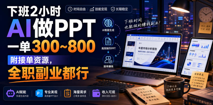 下班2小时AI做PPT,一单300~800,附接单资源,全职副业都行【揭秘】-知创网