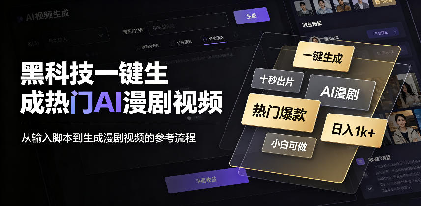 黑科技一键生成热门AI漫剧视频，十秒钟即可搞定，小白也能日入1k+【揭秘】-知创网