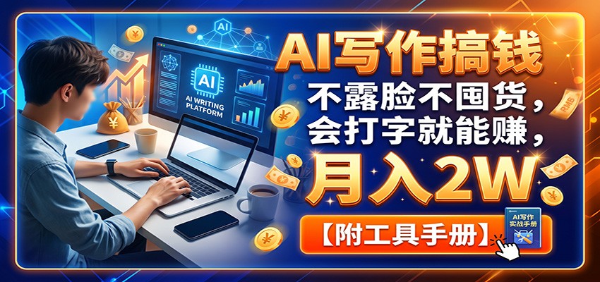 AI写作搞钱:不露脸不囤货,会打字就能赚,月入2W【附工具手册】-知创网